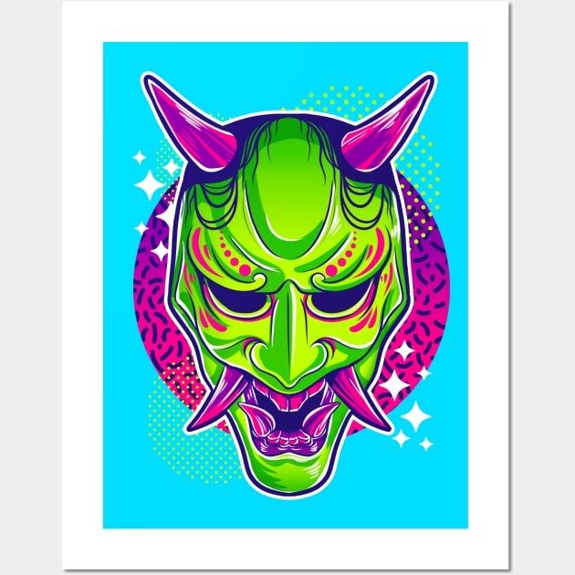 Neon Noh Hannya Wall Art by Retkikosmos